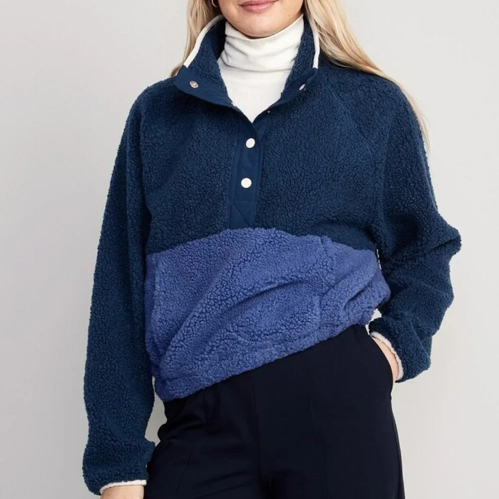 Old Navy NWT Long-Sleeve Oversized Two-Tone Sherpa Sweatshirt for Women - Picture 4 of 9